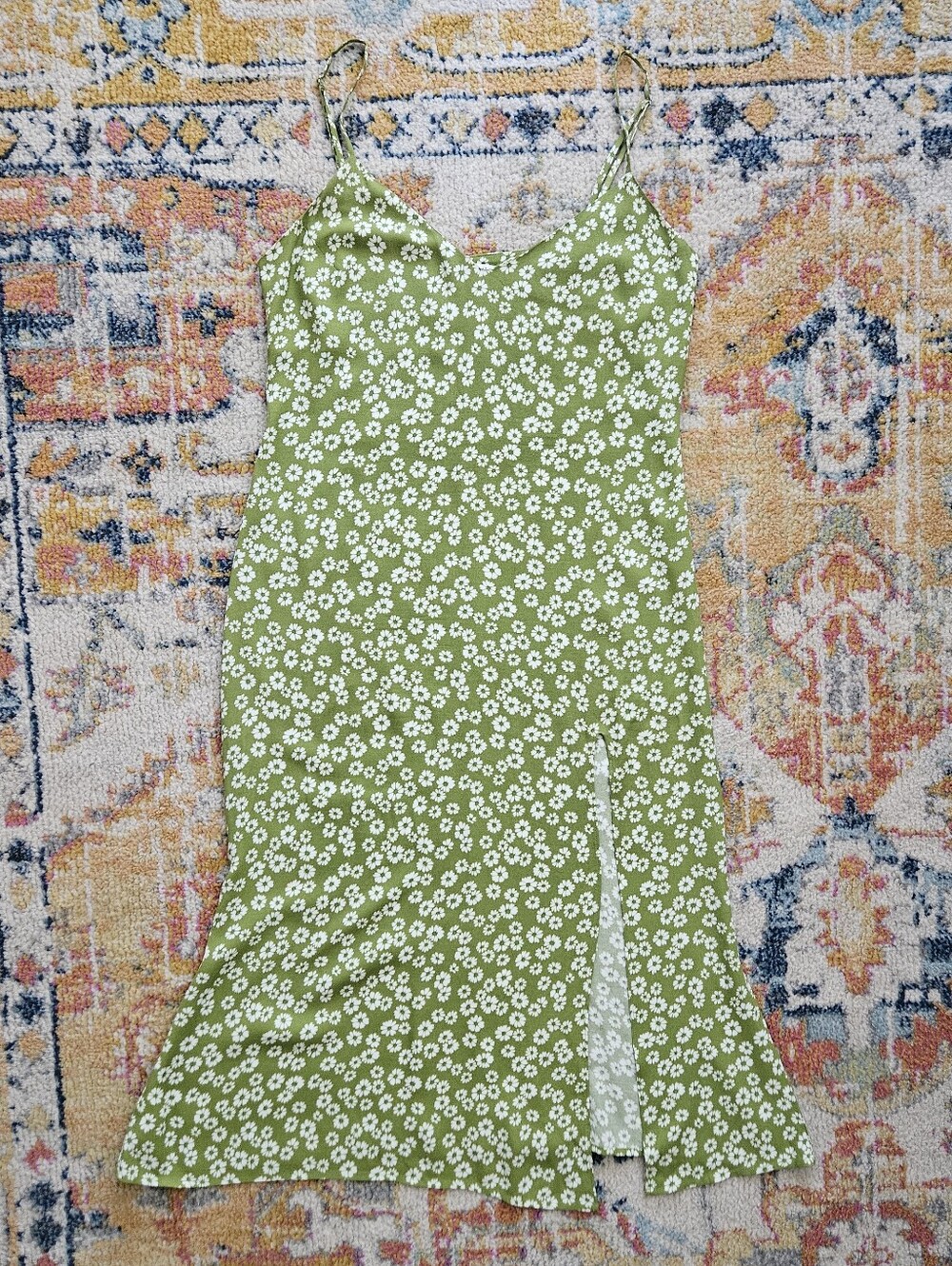 Size 8 Reformation Crimini Fennel Green Floral Midi Slip Dress - Picture 8 of 11